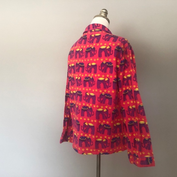Sleep Shirt Medium Elephants Pink Purple Flannel Button Front - Picture 7 of 9